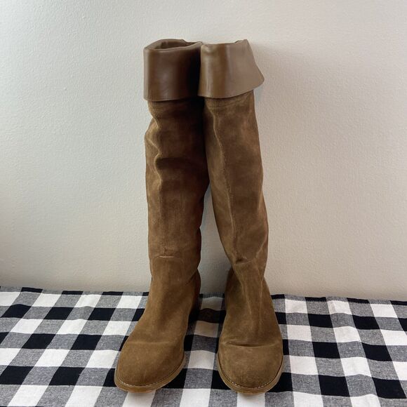 Michael Kors Regina Suede Over The Knee Flat Riding Boot Dark Caramel Size 8.5M - Picture 1 of 6